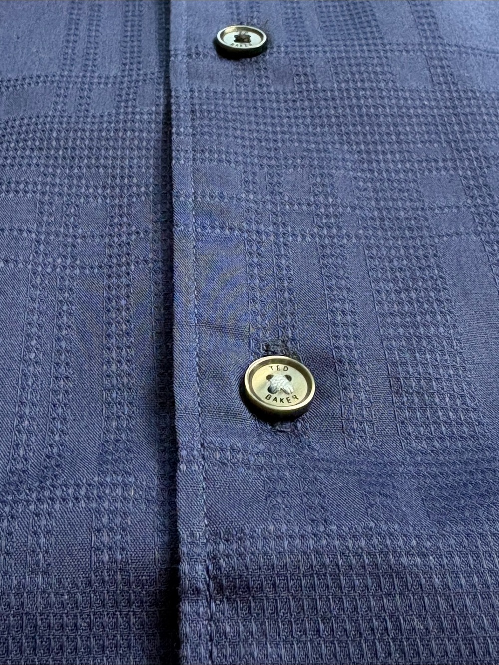 NWT Ted Baker Textured Camp Shirt Midnight Sail Navy Blue Plaid Size L - Picture 5 of 15